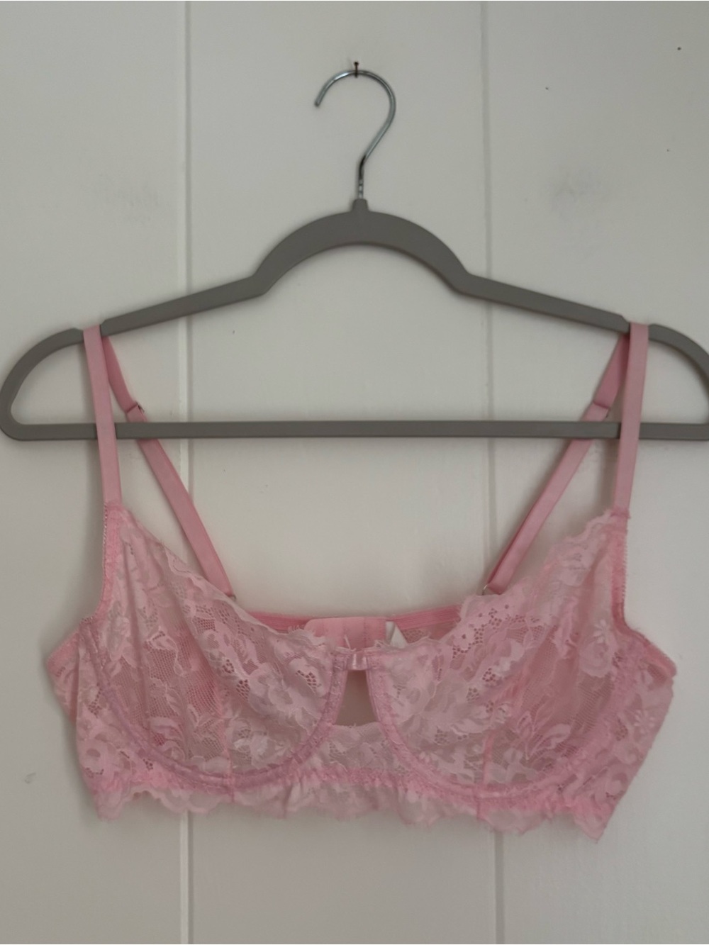 Sheer Pink Lace Bralette with Underwire Support